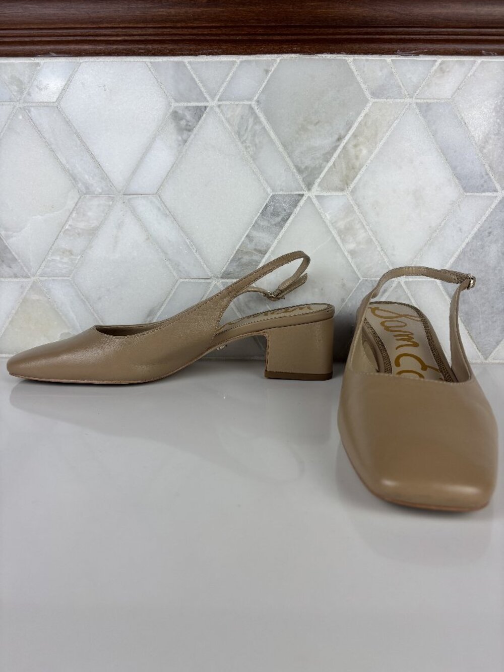 Sam Edelman Beige Slingback Block Heel Pumps
